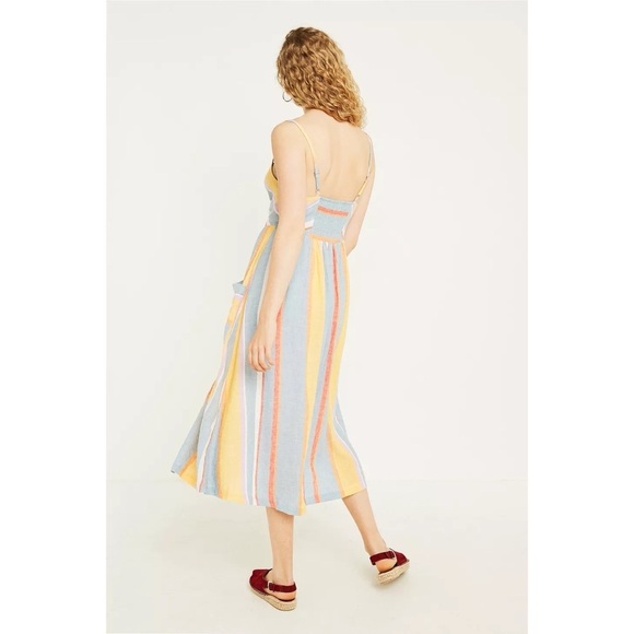 Urban Outfitters UO Emilia Chevron Stripe Button-Through Midi Dress Blue, Yellow - Picture 3 of 8